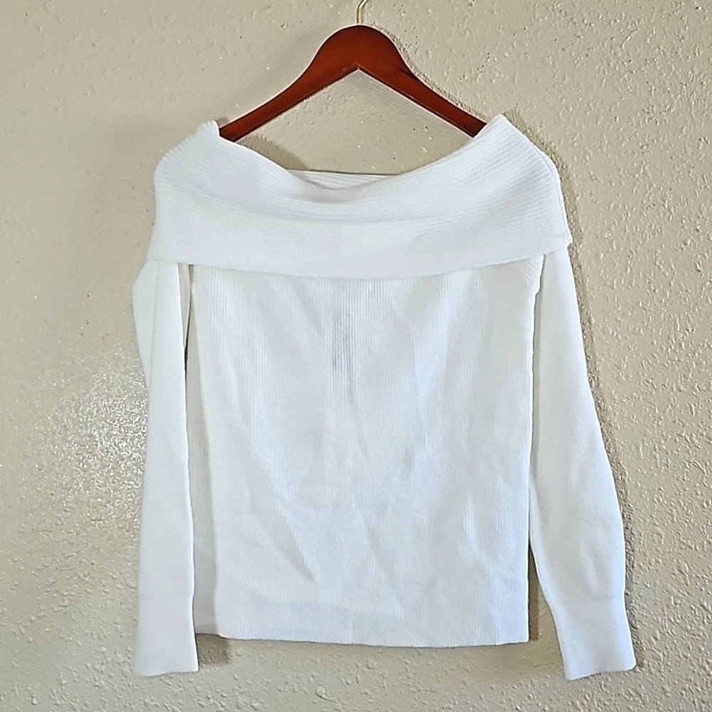 LEITH White Off Shoulder White Sweater Top